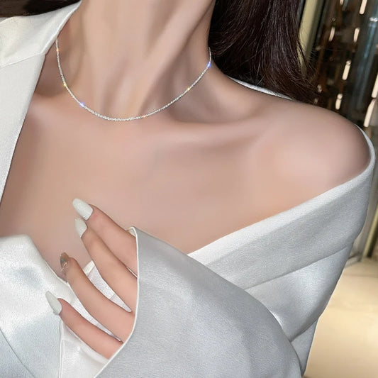 Korean Fashion Gold Silver Color Shiny Glossy Chain Necklace for Women Minimalist Statement Elegant Chokers Necklace Jewelry