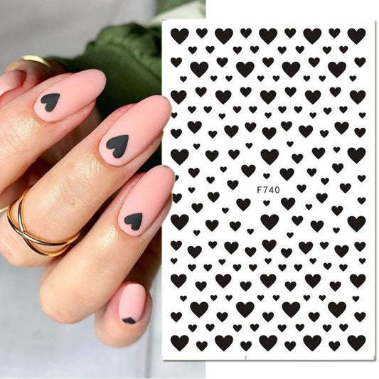 1pcs 3D Nail Sticker Black Heart Love Self-Adhesive Slider Letters Nail Art Decorations Stars Decals Manicure Accessories GLF740