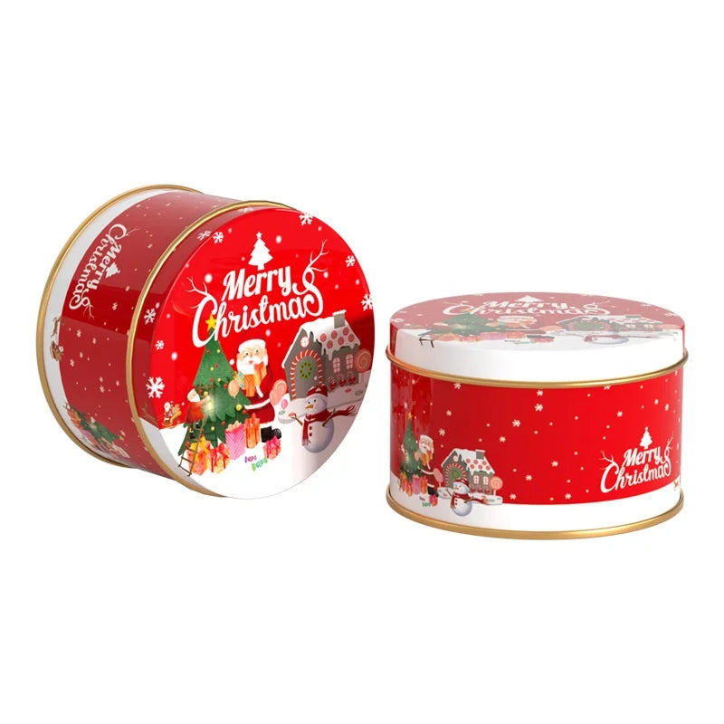 1PC Round Christmas Old Man Candy Tins Decorative Tinplate Box Xmas Candy Cookie Box Packaging Jar Candle Containers Gift