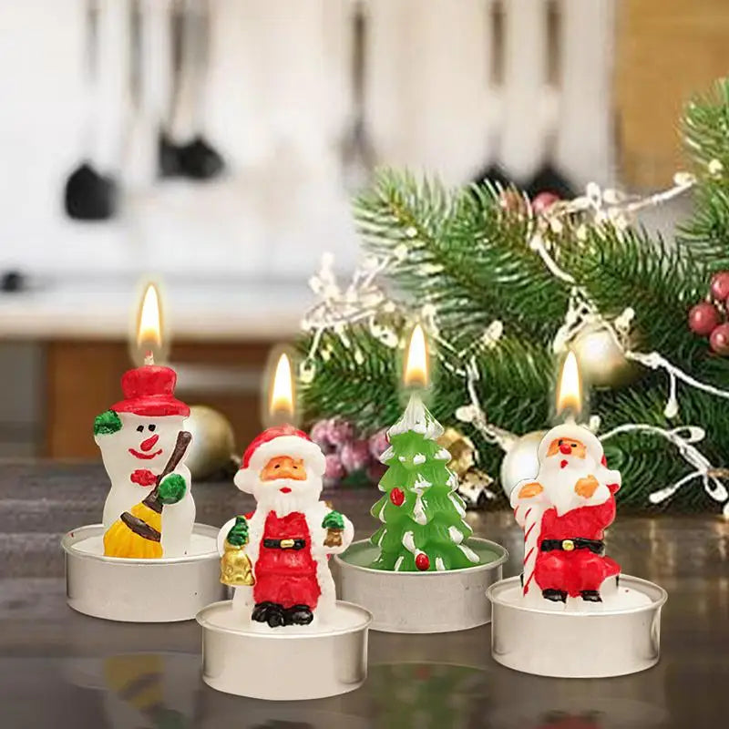 4pcs Christmas Candles Santa Claus Snowmen Tin Cans Candle Christmas Decorations for Home Mini Candles Navidad New Year Gifts