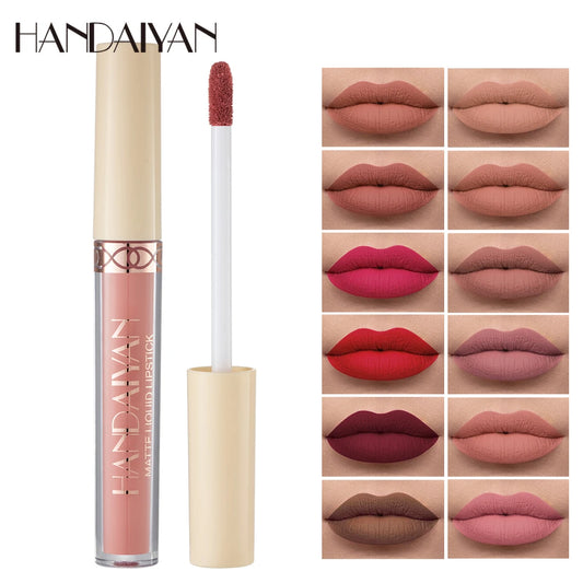 HANDAIYAN Matte Velvet 12-Color Lip Gloss Liquid Lipstick - Long-lasting, Waterproof Lip Tint