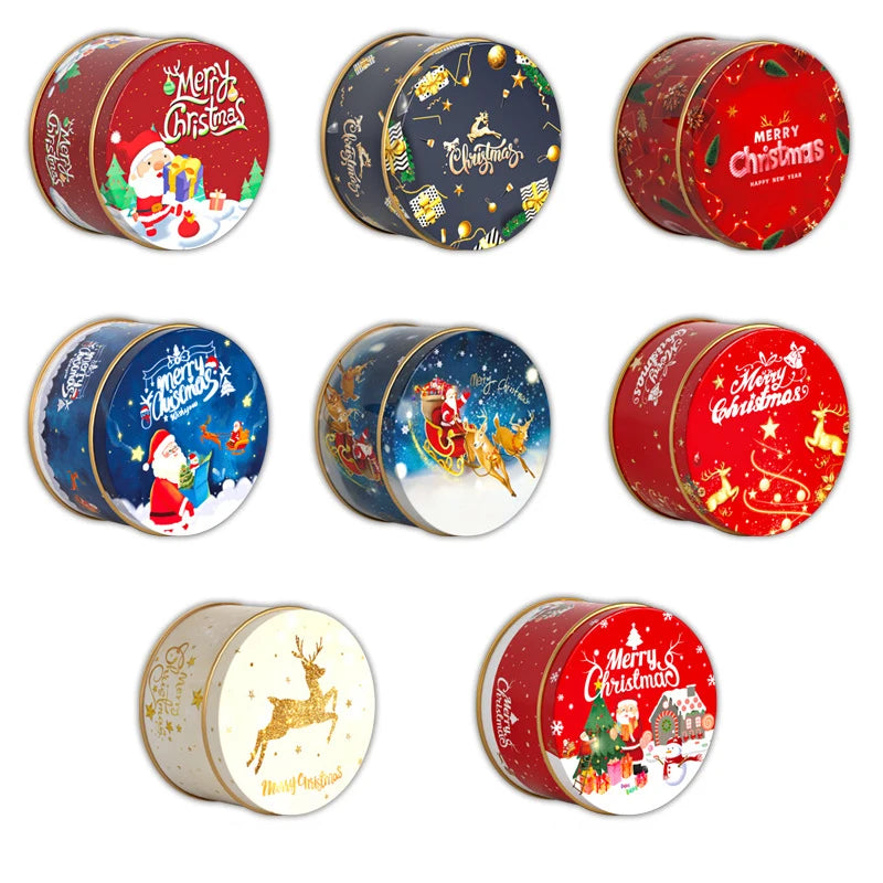 1PC Round Christmas Old Man Candy Tins Decorative Tinplate Box Xmas Candy Cookie Box Packaging Jar Candle Containers Gift